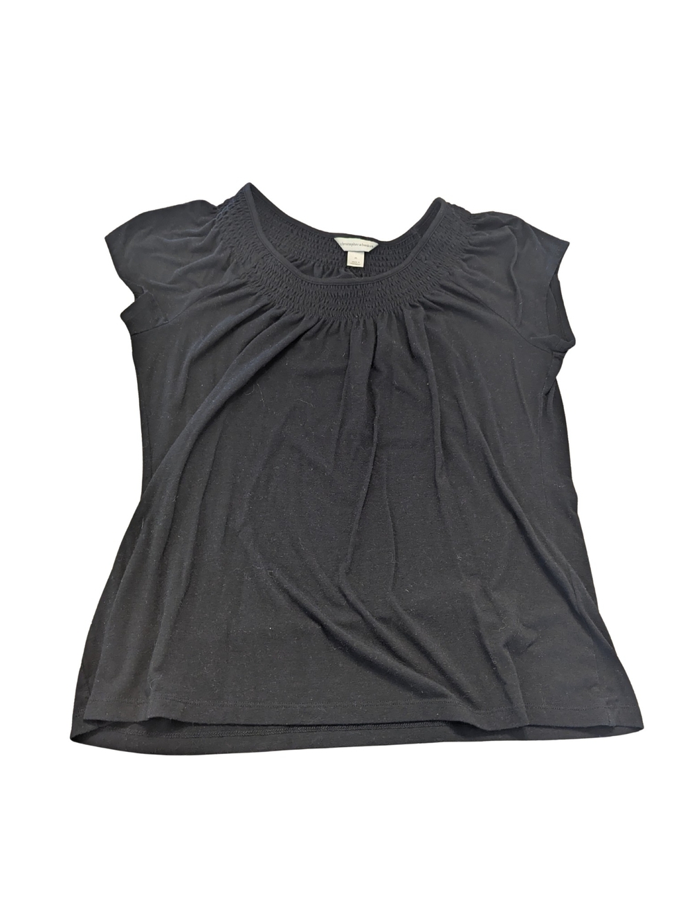 GUC Christopher & Banks Womens XL Black Smocked Short Sleeve Blouse